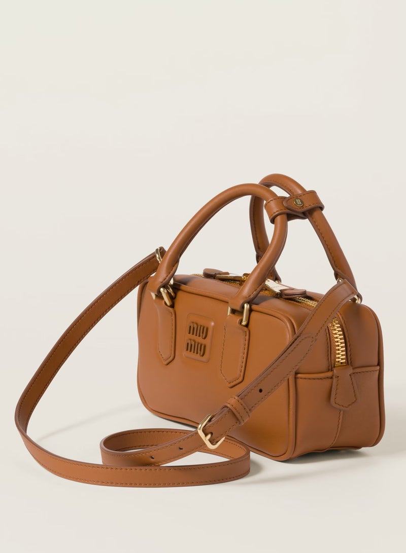 مياو مياو حقيبة أركادي الجلدية، حقيبة حمل جلدية نسائية، حقيبة كتف جلدية نسائية، حقيبة كروس جلدية نسائية، حقيبة يد، بني فاتح - Image 2