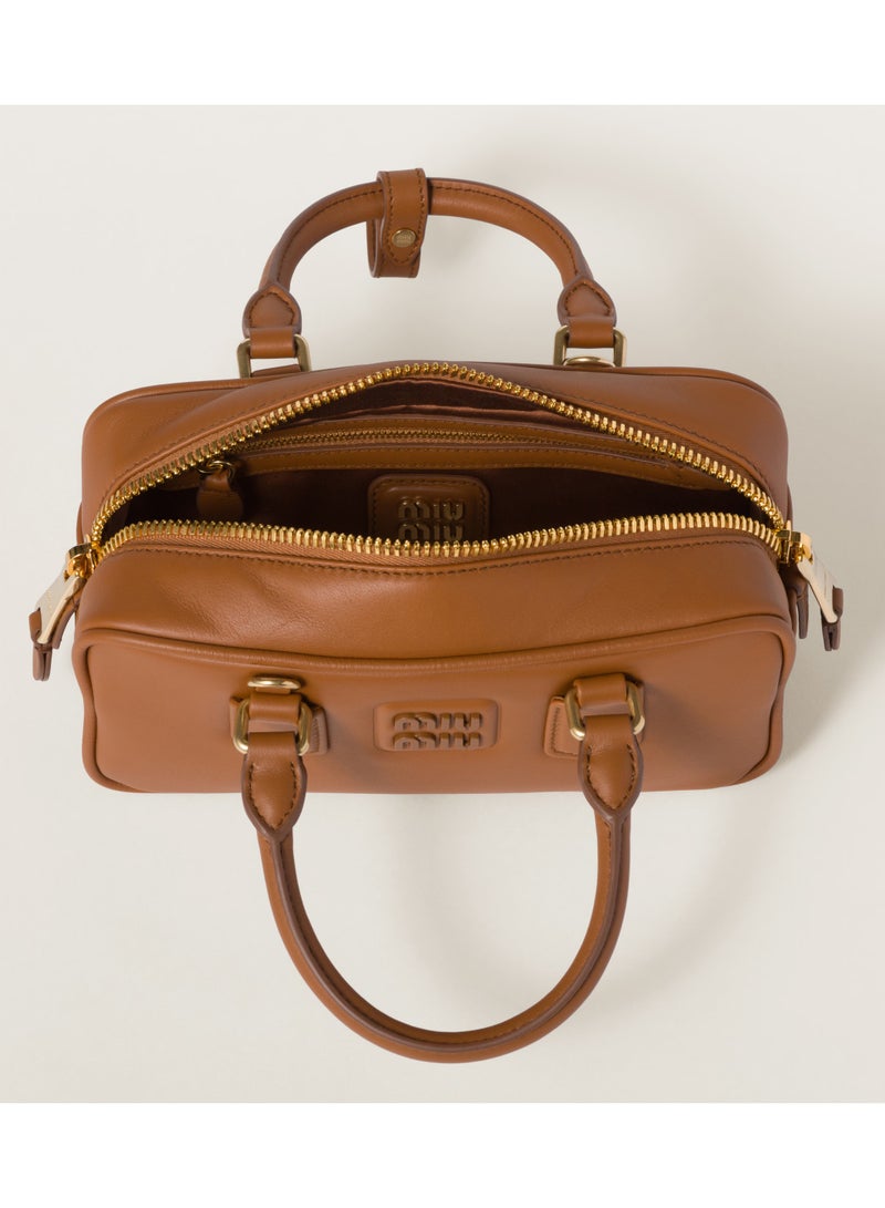 مياو مياو حقيبة أركادي الجلدية، حقيبة حمل جلدية نسائية، حقيبة كتف جلدية نسائية، حقيبة كروس جلدية نسائية، حقيبة يد، بني فاتح - Image 4