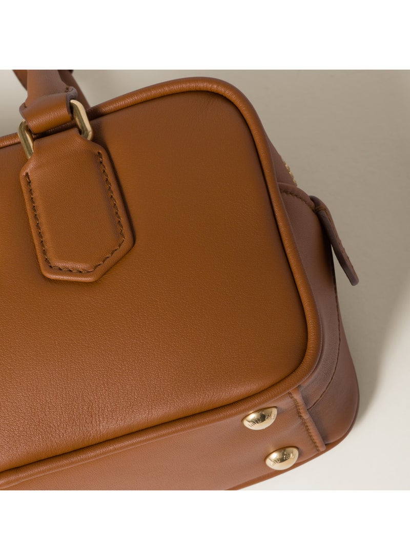 مياو مياو حقيبة أركادي الجلدية، حقيبة حمل جلدية نسائية، حقيبة كتف جلدية نسائية، حقيبة كروس جلدية نسائية، حقيبة يد، بني فاتح - Image 5