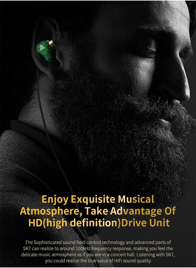 كيو كي زد - سماعة أذن ستيريو QKZ SK7، سماعة رأس مراقبة احترافية، سماعة رأس ستيريو HIFI مع ميكروفون، سماعات أذن عالمية 3.5 ملم مع ميكروفون للموسيقى والألعاب والرياضة (أخضر) - Image 1