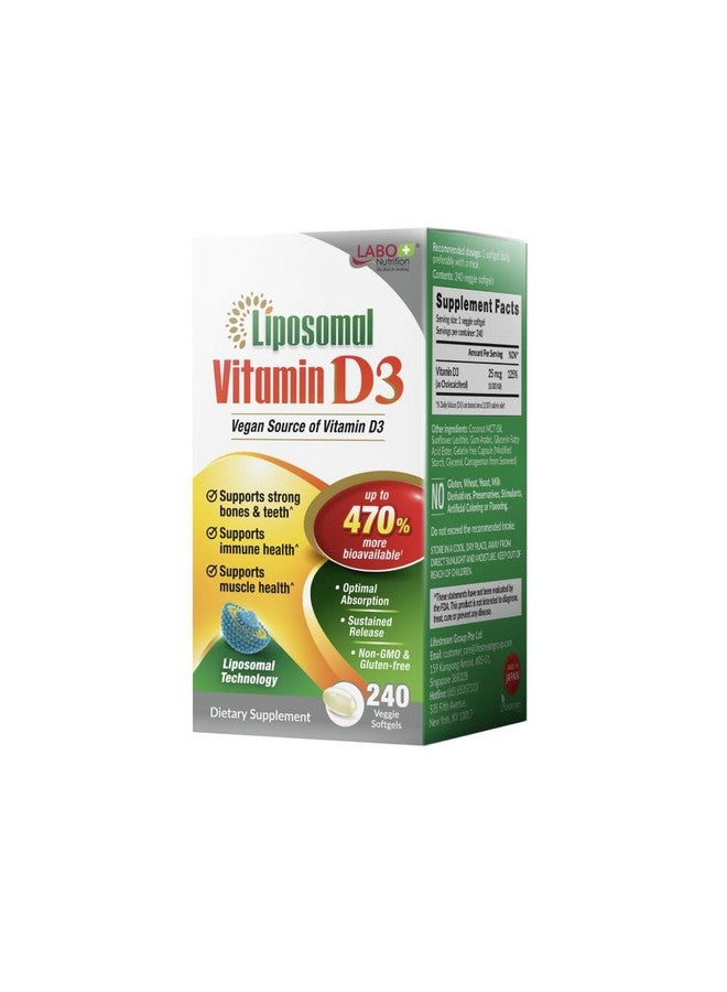 LABO Nutrition Liposomal Vitamin D3, High Potency Vegan-Sourced for Optimal Absorption, Sustained Release, 470% Bioavailable, Boost Immunity, Bone & Brain Health, 240 Days Supply, Non-GMO, Gluten Free - Image 1