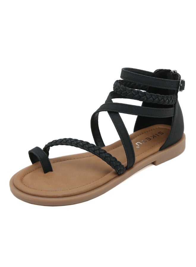 NIBEMINENT Sandals Women  Summer Cross Strap Open Toe Casual Strap Roman Shoes Wedge Large Size Women's Shoes 