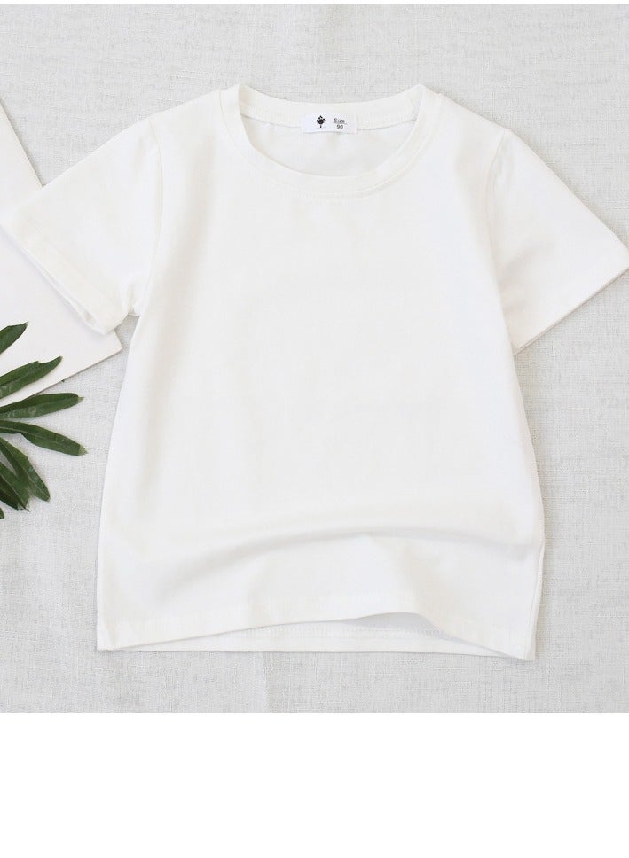 Loquat Kid's Solid Color Short Sleeve Crew Neck T-Shirt Cotton Basic Base Tees White 