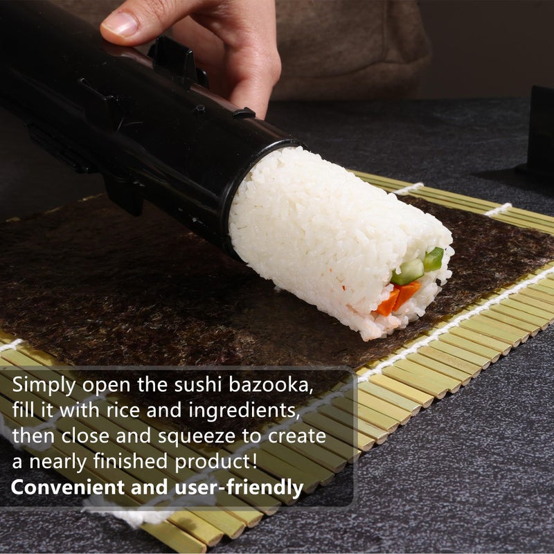 FUNGYAND Sushi Making Kit, All-in-One Bazooka Roller Set with Bamboo Mats, Avocado Slicer, Paddle, Knife, Chopstick & Holders, Cotton Bag - DIY Maki Roller Machine - Image 4