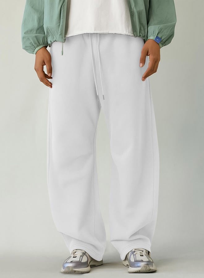 HeSaYep Men's Fleece Baggy Sweatpants Wide Leg Barrel Sweat Pants Lounge Athletic Gym Pants with Pockets, White, M - Image 3
