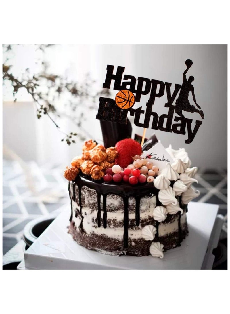 Basketball Cake Topper - Basketball Scene-Themed Cake Decoration for Man Boys Birthday Party - Black Glitter Fruit Picks - Event Supplies and Decorations - Image 4