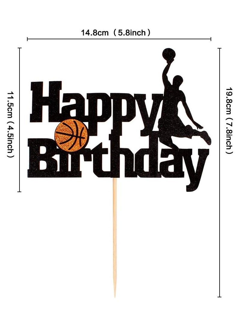 Basketball Cake Topper - Basketball Scene-Themed Cake Decoration for Man Boys Birthday Party - Black Glitter Fruit Picks - Event Supplies and Decorations - Image 3
