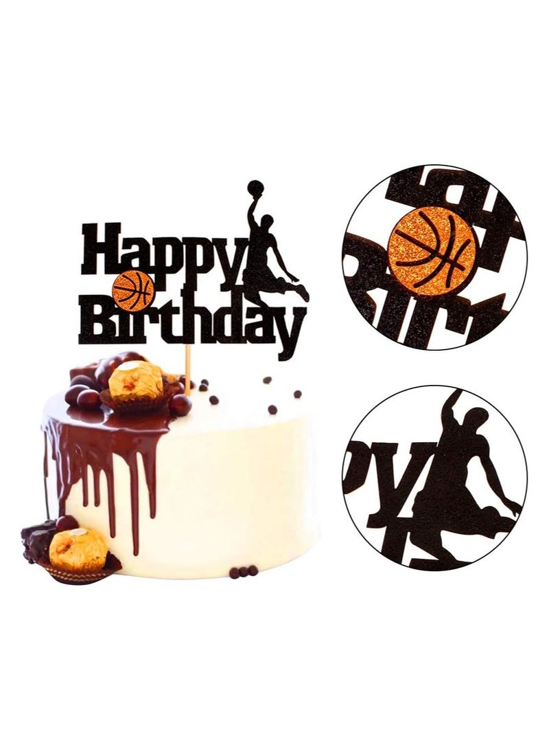 Basketball Cake Topper - Basketball Scene-Themed Cake Decoration for Man Boys Birthday Party - Black Glitter Fruit Picks - Event Supplies and Decorations - Image 5