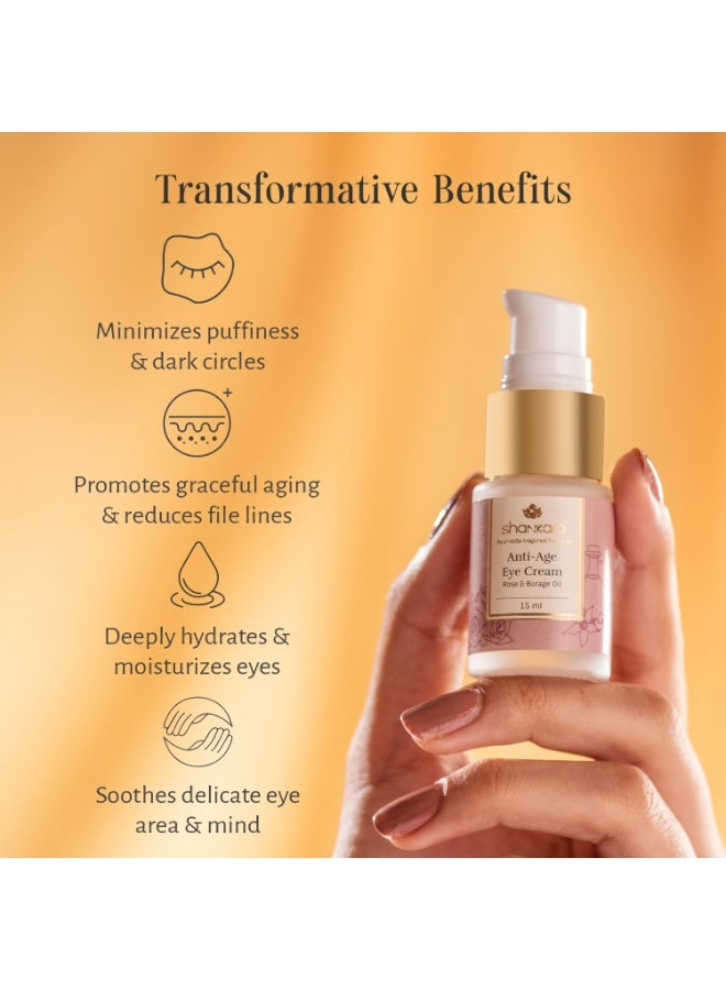 Shankara Anti-Age Eye Cream With Rose & Borage Oil and 10% Vitamin C For Tri-Dosha (All Skin Types) - 15 ml - Image 2