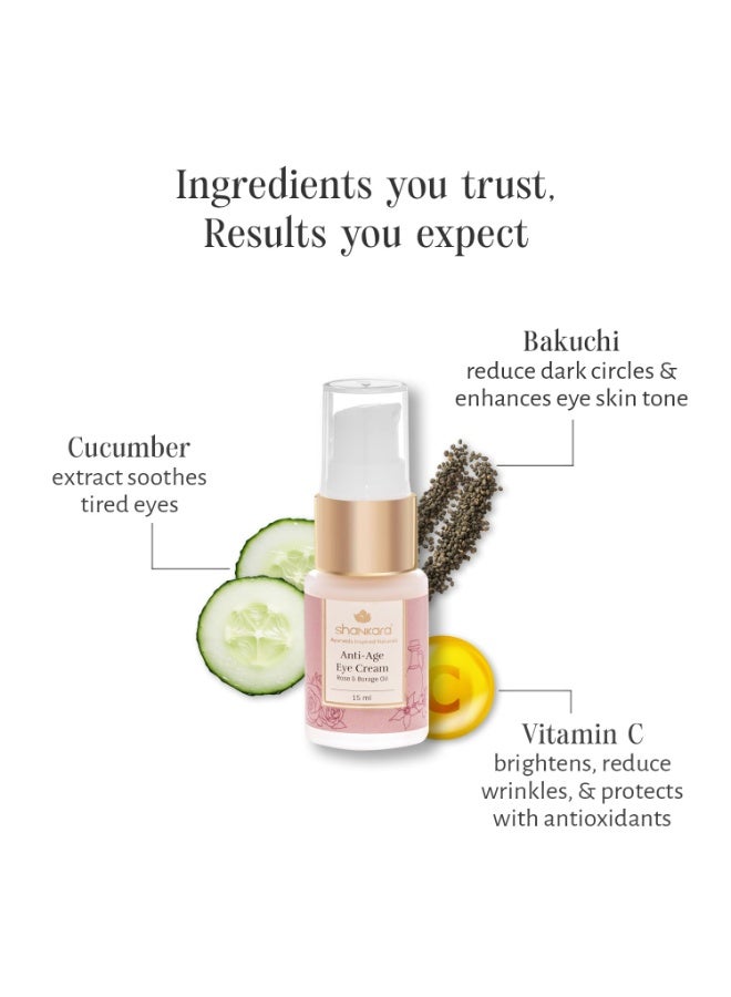 Shankara Anti-Age Eye Cream With Rose & Borage Oil and 10% Vitamin C For Tri-Dosha (All Skin Types) - 15 ml - Image 3