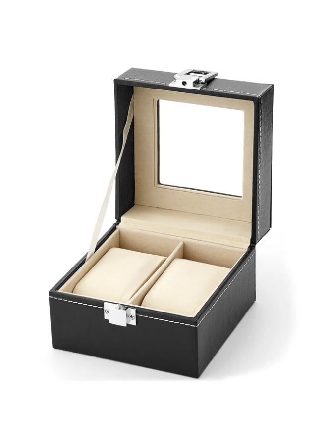 Small Men's Watch Box with Glass Top Display Black Leather Jewelry Box Organizer - Image 1