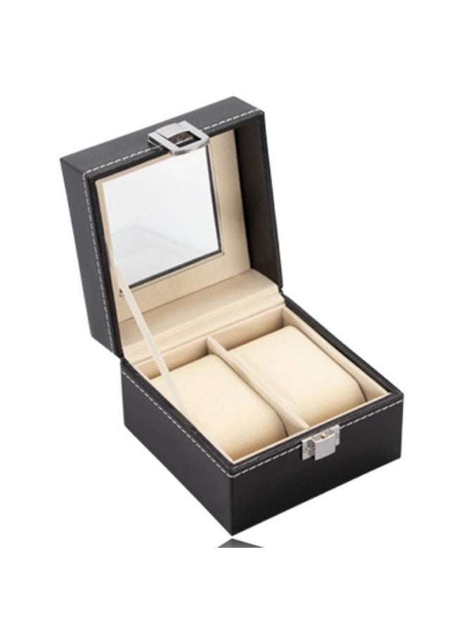 Small Men's Watch Box with Glass Top Display Black Leather Jewelry Box Organizer - Image 2