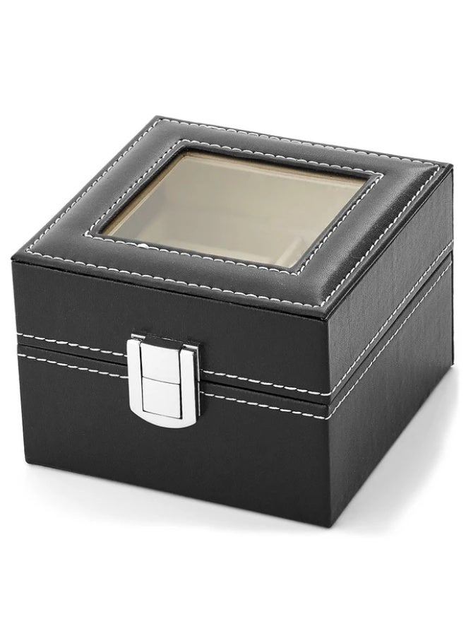 Small Men's Watch Box with Glass Top Display Black Leather Jewelry Box Organizer - Image 4