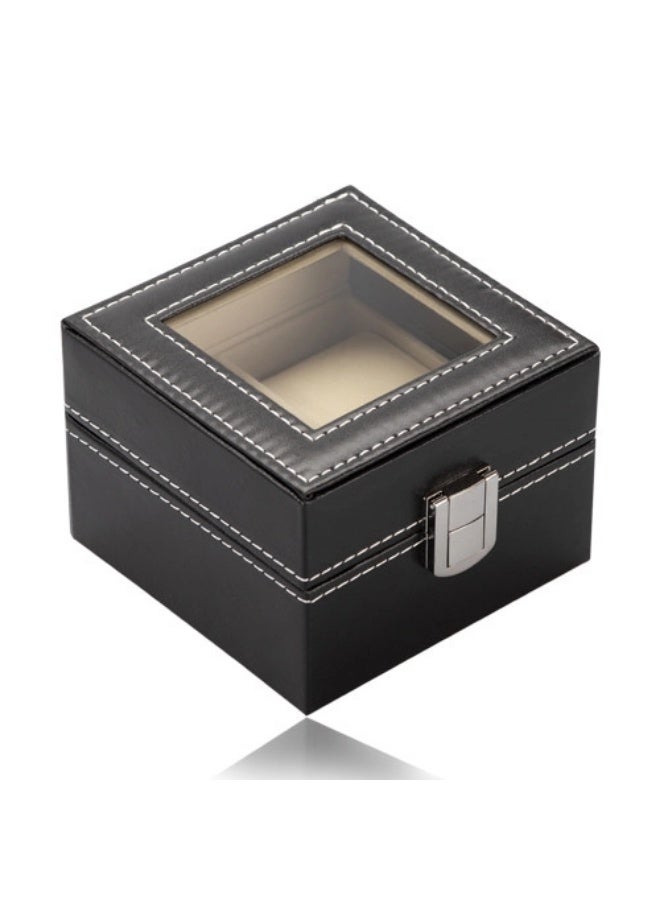 Small Men's Watch Box with Glass Top Display Black Leather Jewelry Box Organizer - Image 3