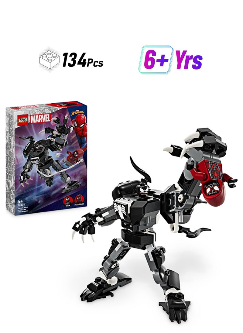 LEGO 76276 مارفل فينوم درع ميكانيكي ضد مايلز موراليس، لعبة قابلة للتشكيل للأطفال، مجموعة بناء مع شخصيات صغيرة، هدية معركة بطل خارق للأولاد والبنات من عمر 6 سنوات وما فوق (134 قطعة)  - Image 1