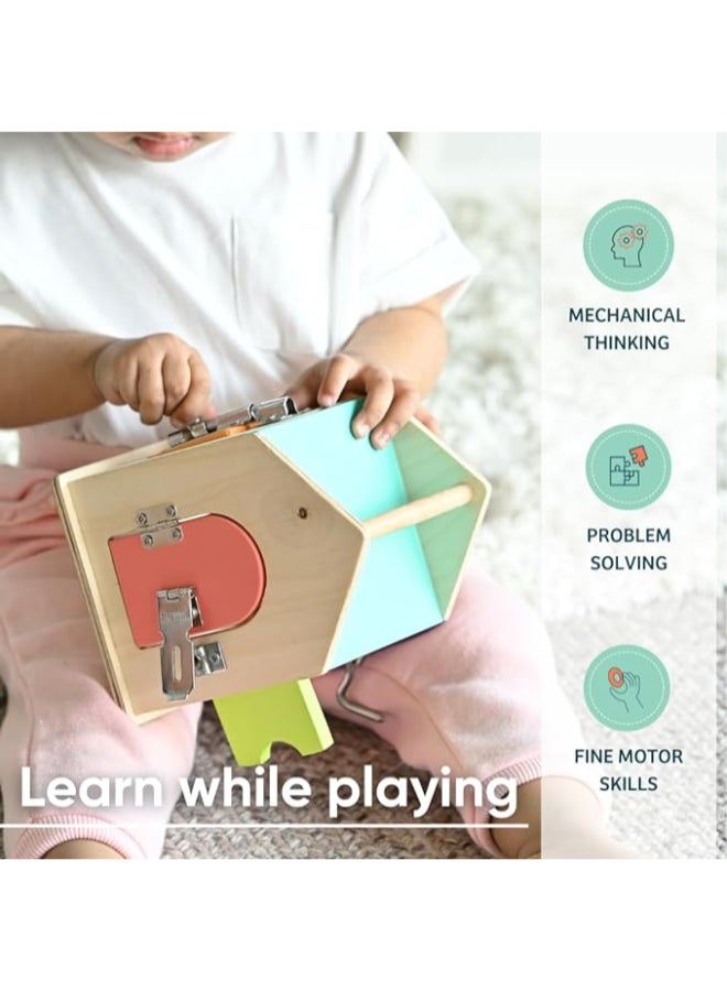 Curious Cub لعبة صندوق القفل مونتيسوري  صندوق خشبي للأطفال  لعبة تعليمية للتعلم المبكر  لتطوير المهارات الحركية الدقيقة وألعاب الألغاز للأطفال (12 شهر - 3 سنوات) - Image 4