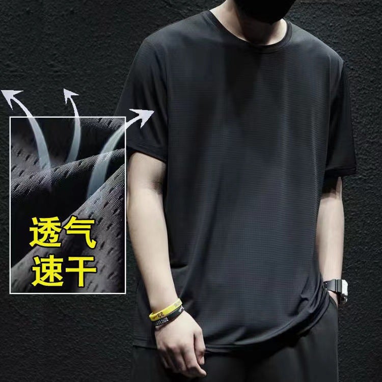 Running Quick-drying Clothes Long-sleeved T-shirt Mens Fitness Spring and Autumn Basketball Training Morning Running Sports Cycling Mountaineering Clothes Top Mesh short t black