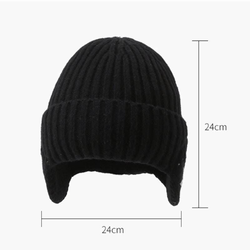 Winter warm knitted hat Winter cycling woolen hat with velvet earmuffs - Image 5