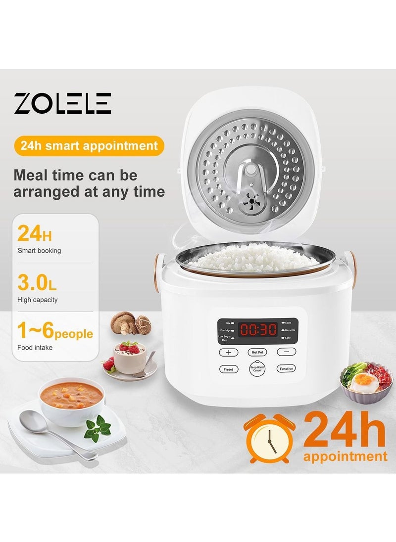 زوليلي - جهاز طهي الأرز الكهربائي متعدد الوظائف ZB500 بسعة 3 لتر ، جهاز طهي الأرز الذكي منخفض السكر ، زر كمبيوتر صغير ، وعاء داخلي مزدوج بقوة 700 وات - أبيض - Image 1