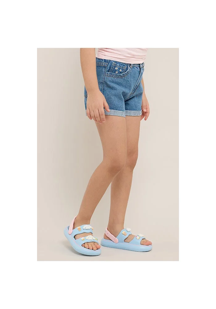 أر أند بي Embroidery Denim Shorts with Button Closure
