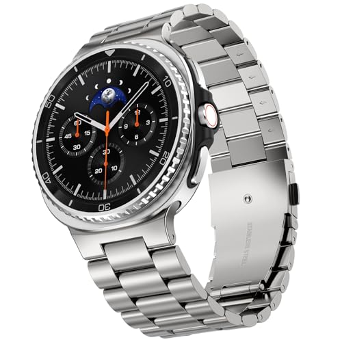 WINGLE Stainless Steel Bands for Galaxy Watch 8 Band Samsung Galaxy Watch 8 Classic Band 46mm 44mm 40mm Men Metal Strap Classy Elegant Casual Business Bracelet Galaxy Watch8/ 8 Classic, Titanium - Image 1