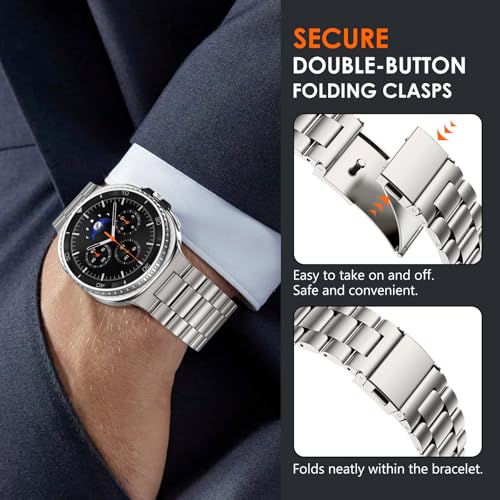 WINGLE Stainless Steel Bands for Galaxy Watch 8 Band Samsung Galaxy Watch 8 Classic Band 46mm 44mm 40mm Men Metal Strap Classy Elegant Casual Business Bracelet Galaxy Watch8/ 8 Classic, Titanium - Image 5