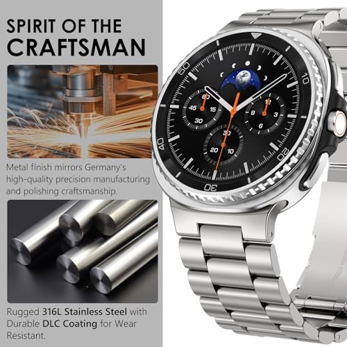 WINGLE Stainless Steel Bands for Galaxy Watch 8 Band Samsung Galaxy Watch 8 Classic Band 46mm 44mm 40mm Men Metal Strap Classy Elegant Casual Business Bracelet Galaxy Watch8/ 8 Classic, Titanium - Image 3
