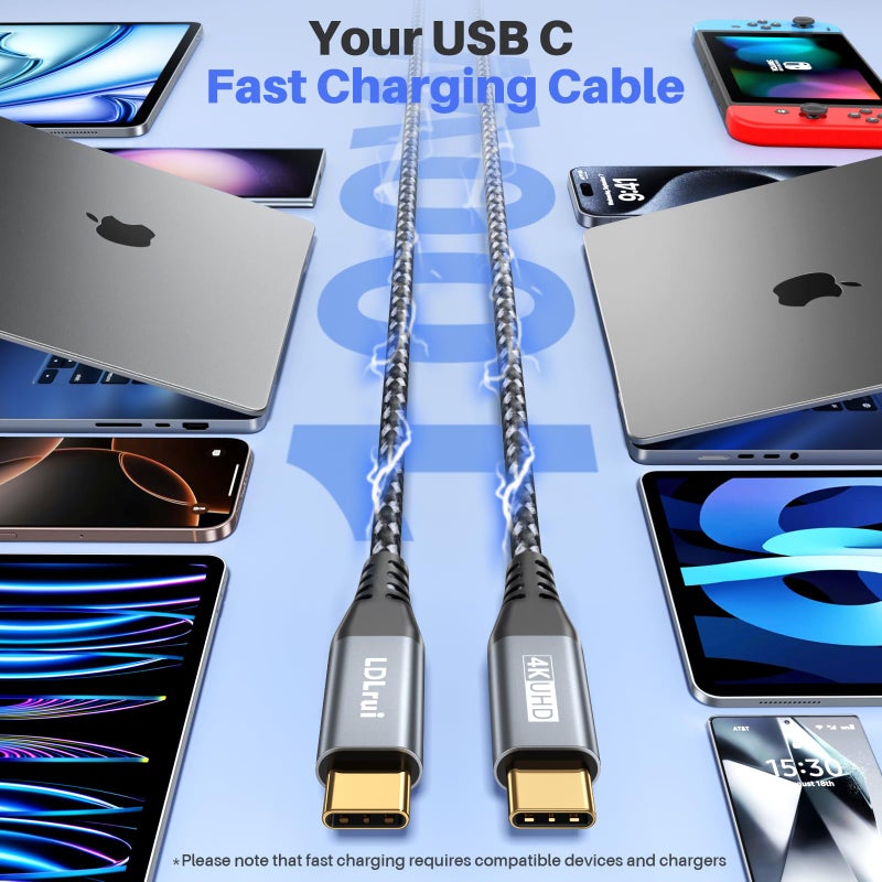 LDLrui USB C Cable [3FT, 2-Pack] 20Gbps High-Speed Data Transfer, 4K UHD USB C Monitor Display, USB 3.2 Gen 2x2, 100W Fast Charging Cord for iPhone 17/16, Sandisk, Samsung T7, SSK, ARZOPA, KYY, MNN - Image 4
