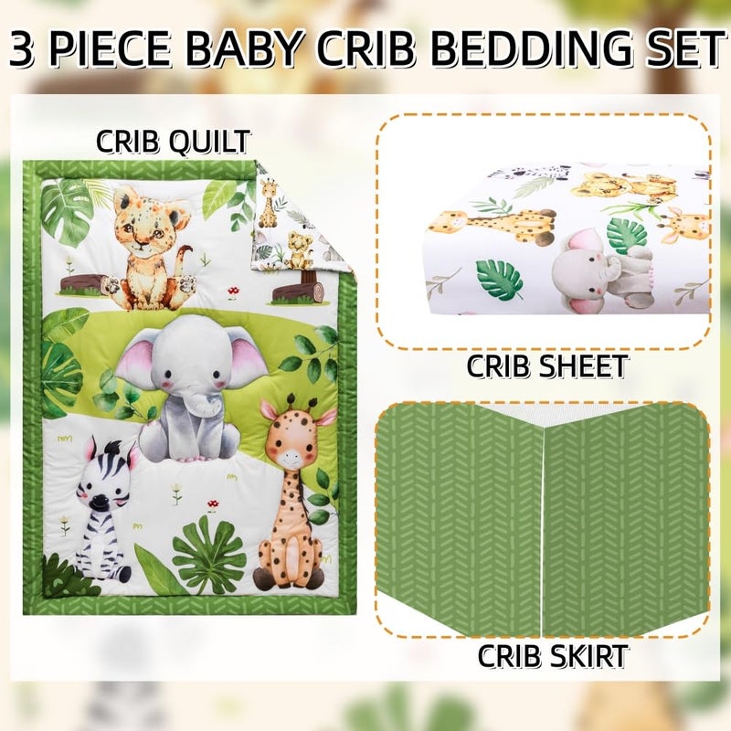 FIGEPO Baby Crib Bedding Set Safari Neutral Crib Nursery Comforter Bed Sets Decor with Fitted Crib Sheet, Comforter and Bed Skirt for Unisex Boys Girls (Safari) - Image 2