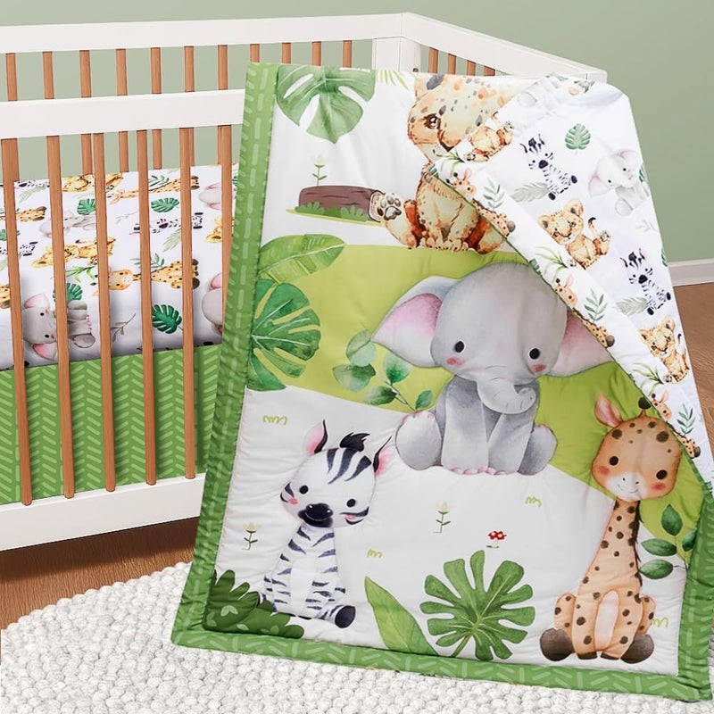 FIGEPO Baby Crib Bedding Set Safari Neutral Crib Nursery Comforter Bed Sets Decor with Fitted Crib Sheet, Comforter and Bed Skirt for Unisex Boys Girls (Safari) - Image 5