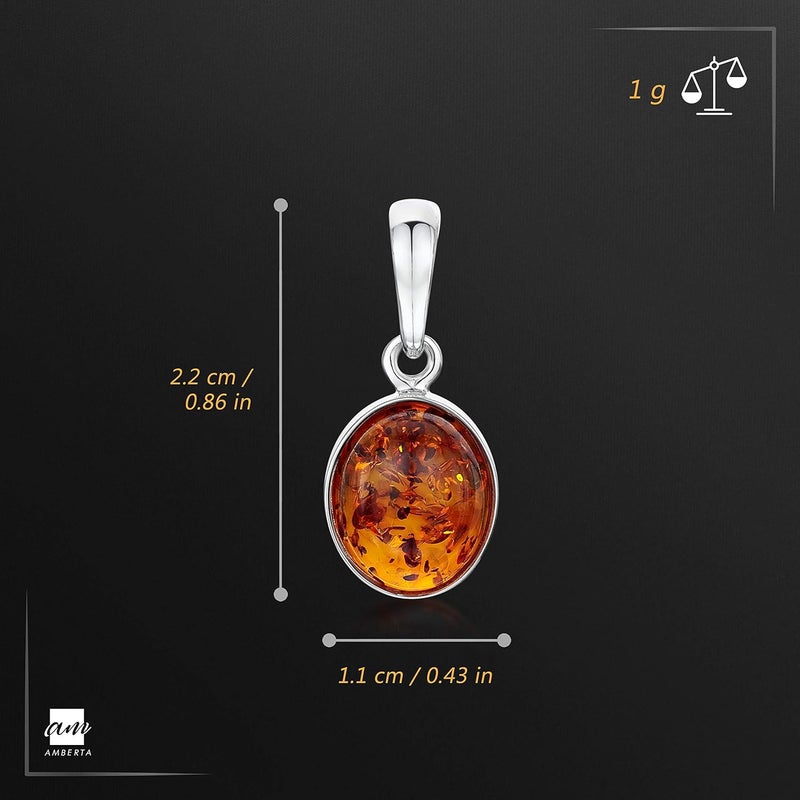 Amberta 925 Sterling Silver with Genuine Baltic Amber - Classic Oval Pendant for Women - Various Stone Colors - Image 1