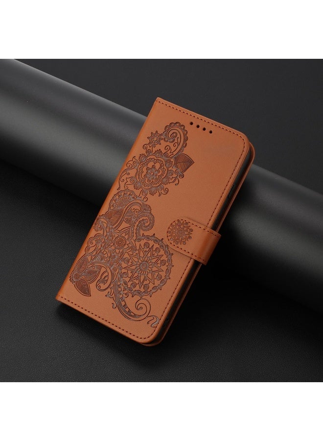 HuHa Case Cover For Google Pixel 9 Datura Flower Embossed Flip Leather Phone Case(Brown) - Image 2