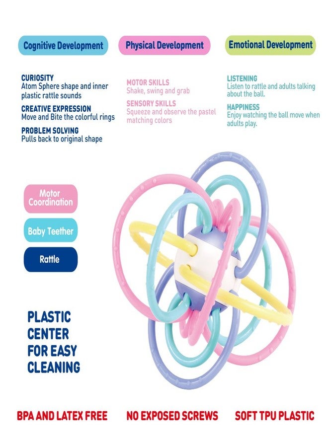 WEofferwhatYOUwant Baby Sensory Teether Ball Soft Rattle Rings for Teething Relief Chewing Grasping BPA Free Newborn Infant Toy 0-6 Months Montessori Soothing Portable Developmental Toy - Image 5