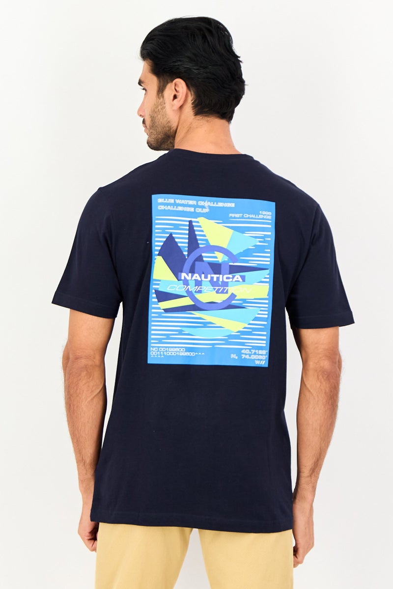 NAUTICA Men Crew Neck Short Sleeve Graphic Print T-Shirt, Navy Blue - Image 2
