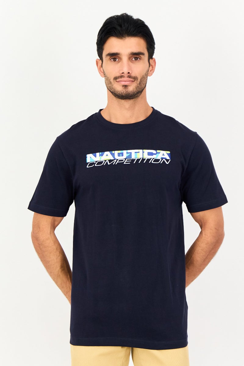 NAUTICA Men Crew Neck Short Sleeve Graphic Print T-Shirt, Navy Blue - Image 1
