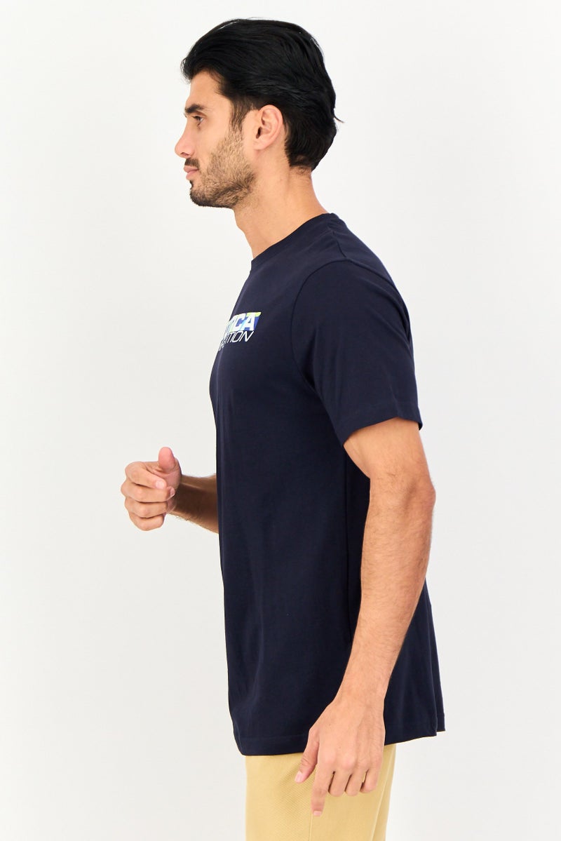 NAUTICA Men Crew Neck Short Sleeve Graphic Print T-Shirt, Navy Blue - Image 4