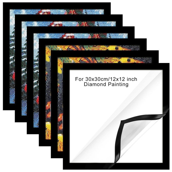 6 Pcs Diamond Art Frames Magnetic 12 x 12 Inch for Painting Pictures Selfadhesive Diamond Art Painting Frames for Wall Window Home Office Photo Display Black