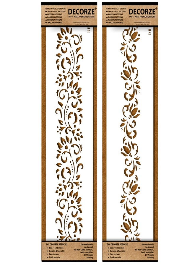 DECORZE Border Stencils for DIY Home Decor | Floral, Pattern & Wall Border Stencils for Painting Furniture & Art Projects DB-41-42 - Image 1