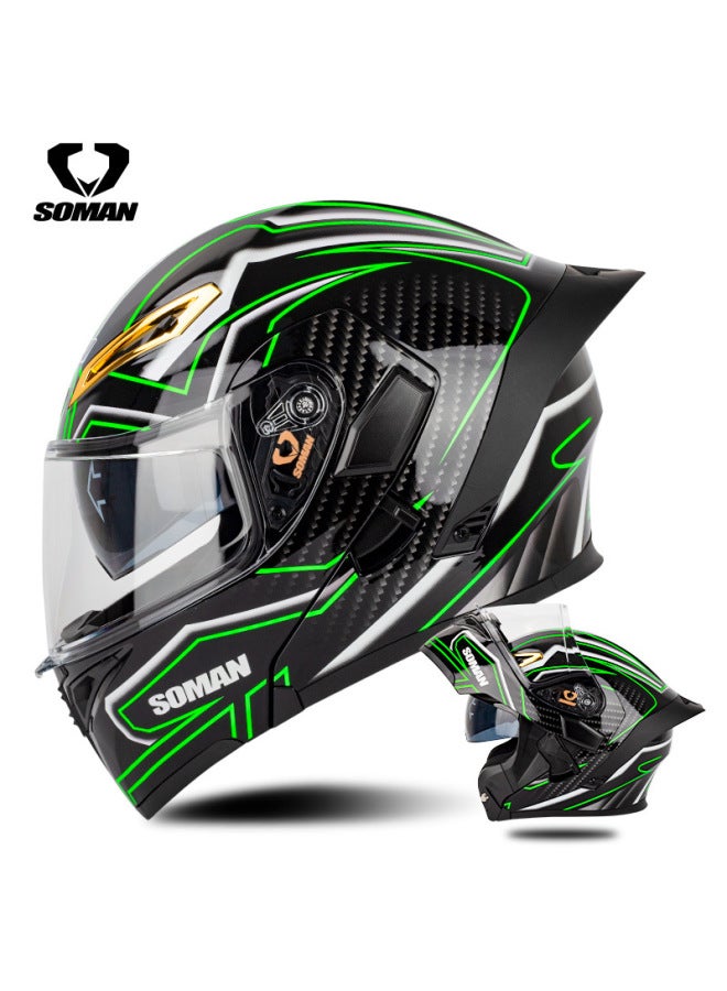 Bright Black Green Flowers Popular Soman Electric Scooter Helmet For Women In Summer, Sun Protection, Men's Flip-up Helmet Motorcycle Dual-mirror Full-face Helmet Helmet