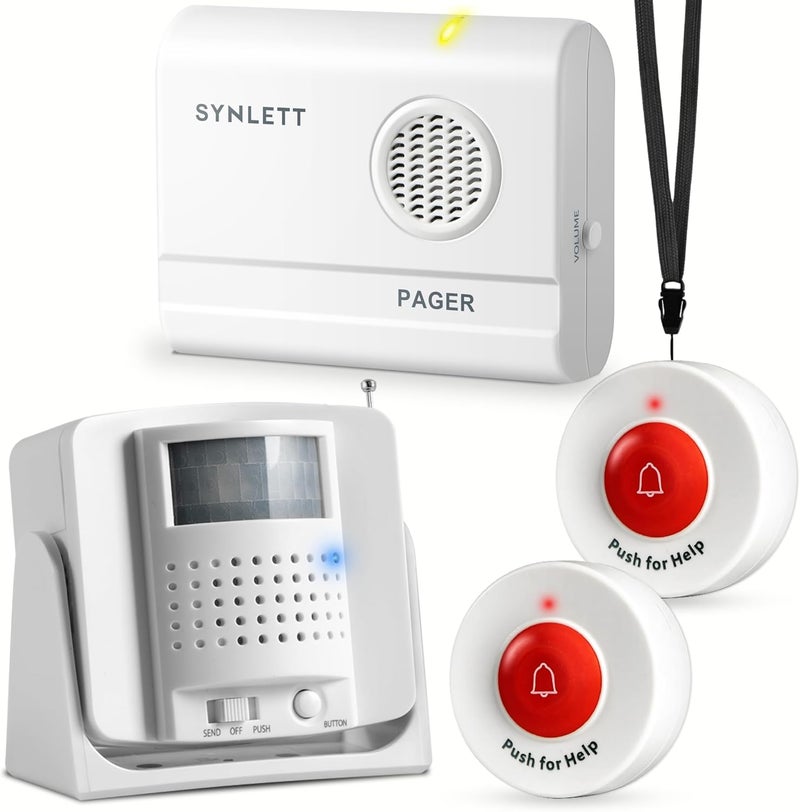 SYNLETT Caregiver Pager Wireless Call Buttons Motion Sensor Alarm Indoor for Elderly Monitoring Fall Prevention Bed Alarm Alert System Portable Nurse Call for Seniors Dementia Patients Emergency - Image 1