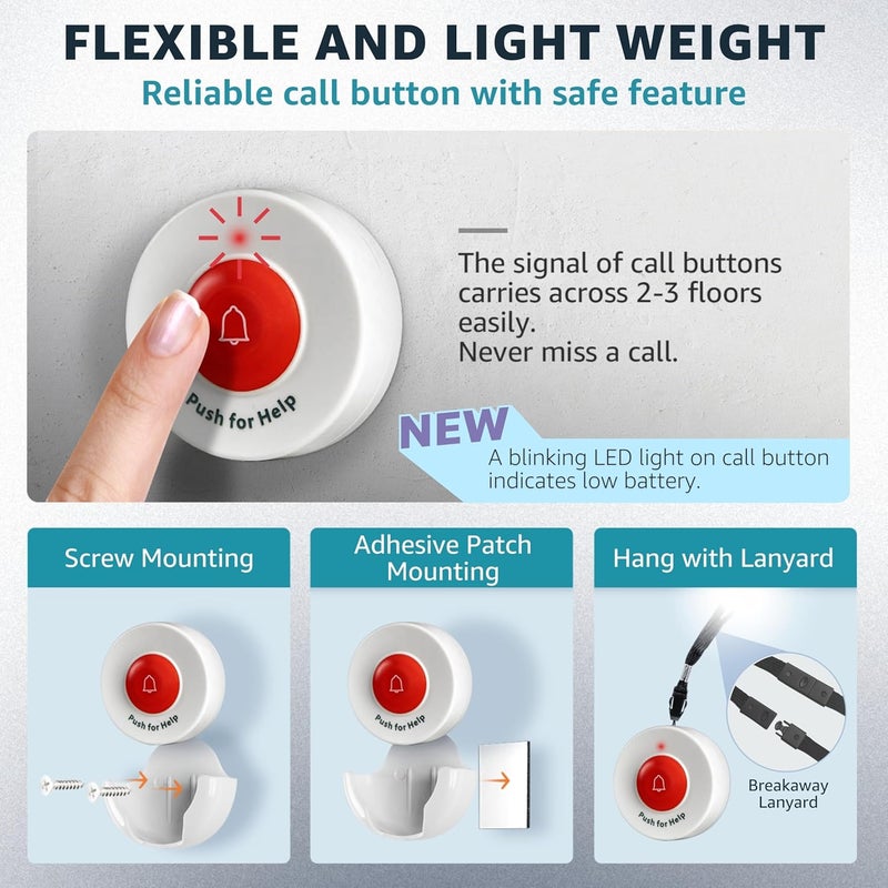 SYNLETT Caregiver Pager Wireless Call Buttons Motion Sensor Alarm Indoor for Elderly Monitoring Fall Prevention Bed Alarm Alert System Portable Nurse Call for Seniors Dementia Patients Emergency - Image 4