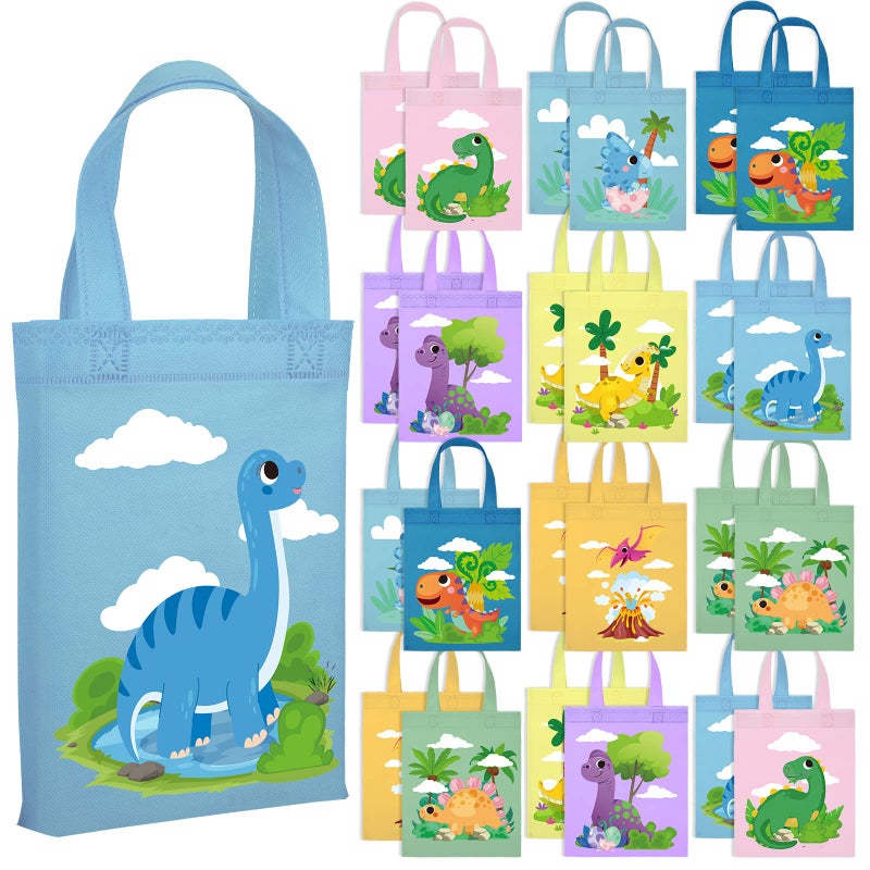 حقائب حفلات الديناصورات 24 قطعة مع مقبض من فيرايكل لوازم حفلات عيد الميلاد الديناصورية حقائب هدايا قابلة لإعادة الاستخدام للأطفال الأولاد والبنات حلوى جميلة