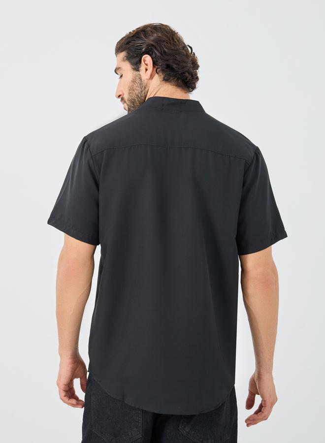 Styli Mandarin Collar Half Placket Short Sleeve Slim Fit Shirt - Image 4