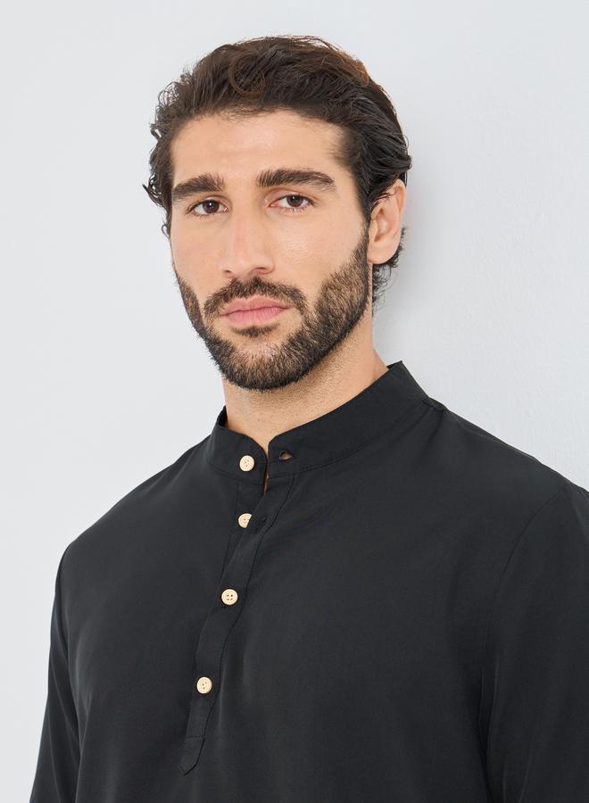 Styli Mandarin Collar Half Placket Short Sleeve Slim Fit Shirt - Image 3