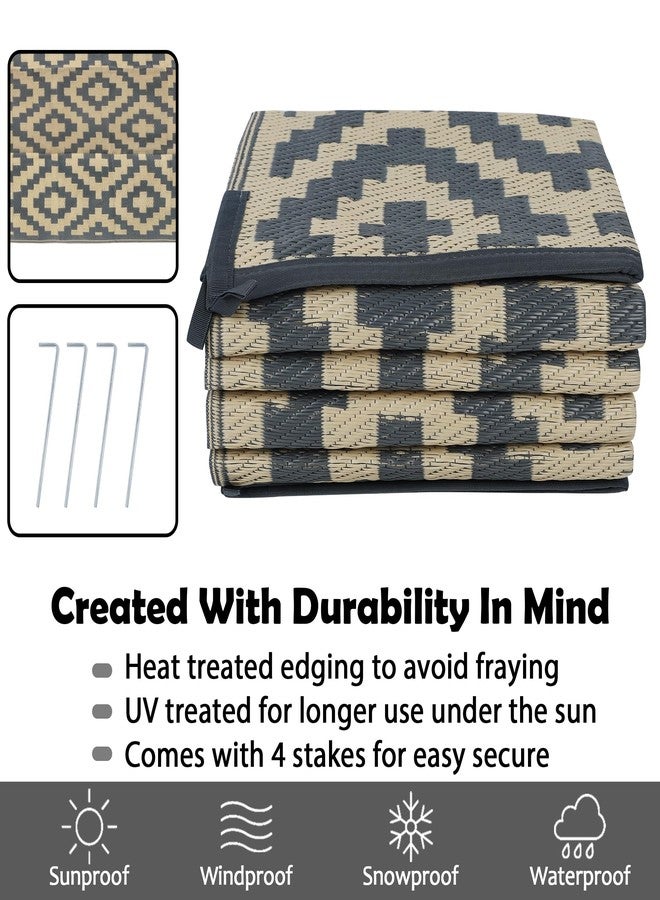 SAND MINE Reversible Mats, Plastic Straw Rug, Modern Area Rug, Large Floor Mat and Rug for Outdoors, RV, Patio, Backyard, Deck, Picnic, Beach, Trailer, Camping (8' x 10', Grey Tan Lattice) - Image 3