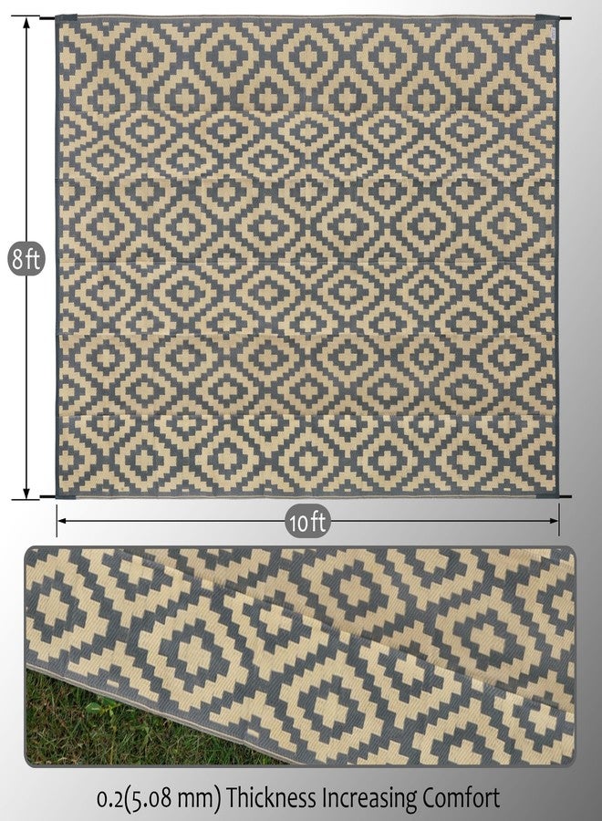 SAND MINE Reversible Mats, Plastic Straw Rug, Modern Area Rug, Large Floor Mat and Rug for Outdoors, RV, Patio, Backyard, Deck, Picnic, Beach, Trailer, Camping (8' x 10', Grey Tan Lattice) - Image 2