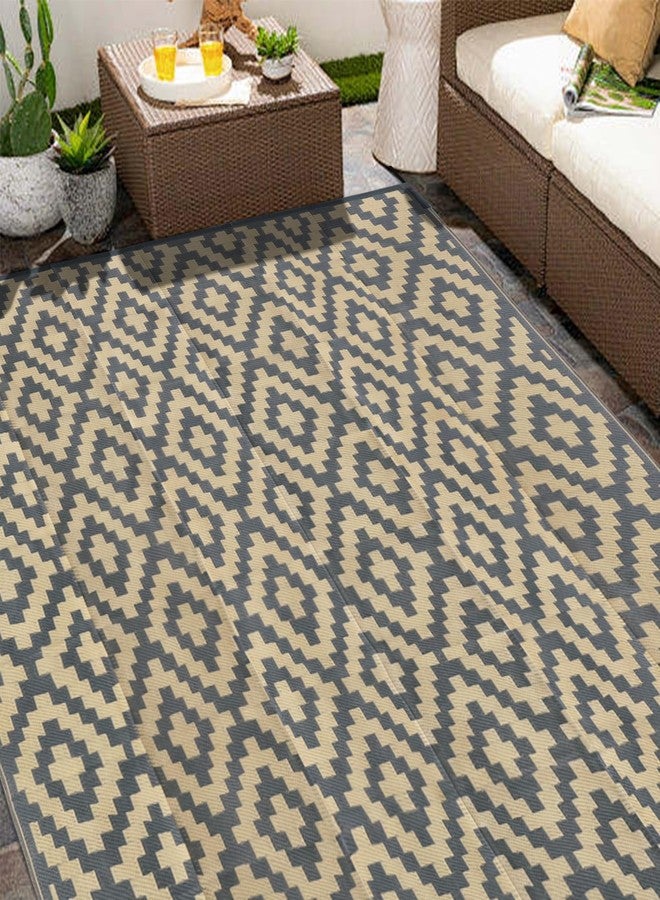 SAND MINE Reversible Mats, Plastic Straw Rug, Modern Area Rug, Large Floor Mat and Rug for Outdoors, RV, Patio, Backyard, Deck, Picnic, Beach, Trailer, Camping (8' x 10', Grey Tan Lattice) - Image 1