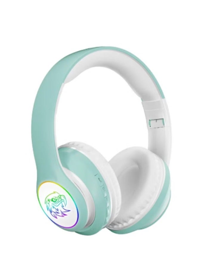 HiFi Stereo Sound Wireless Headset with RGB Lights – Over-Ear Bluetooth Headphones with Mic, Deep Bass, Noise Isolation, Foldable Design – Gaming & Music Compatible (Light Blue)