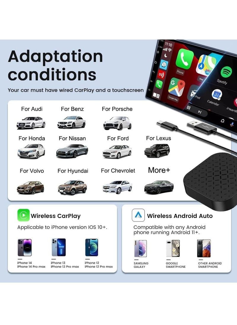SYOSI - Magic Box Wireless CarPlay Android Auto Android 11.0 System Adapter 2GB+16GB TF Card not Only for Wired CarPlay Touch Screen Cars Contact us first if you have problems and solve them for you - Image 1