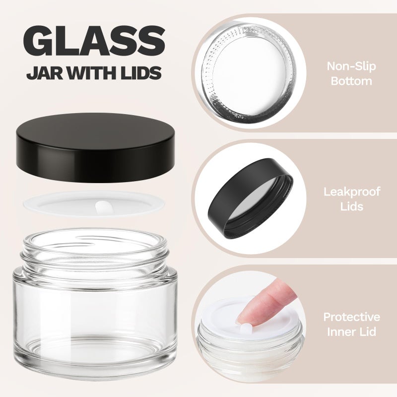 Bumobum 6 Pack 1oz Small Glass Jars with Lids, Refillable Lip Balm Containers, Empty Clear Cosmetic Jars with Labels for Lip Scrub Cream Lotion Salve - Image 2